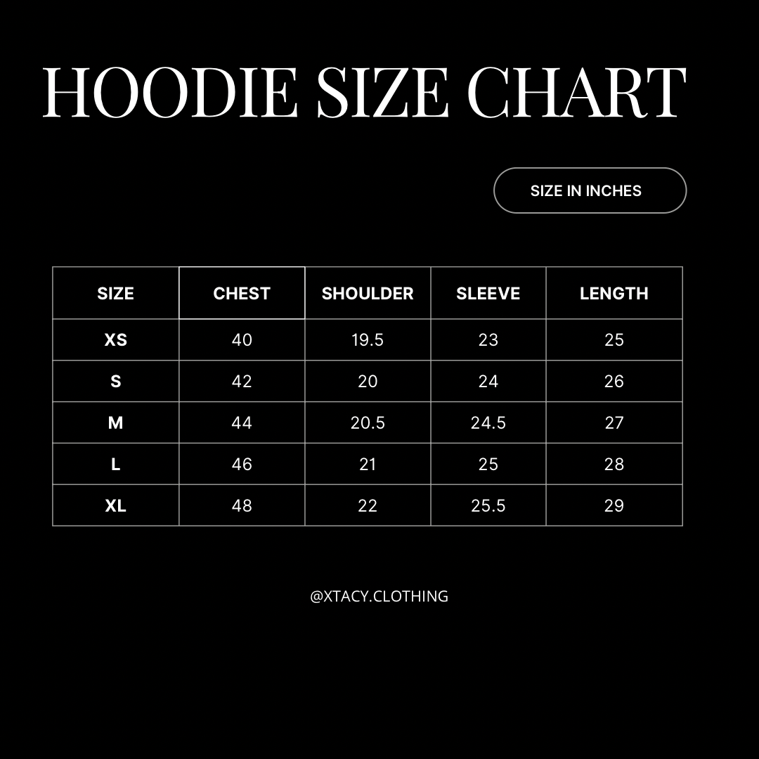 XTACY Hoodie Size Chart